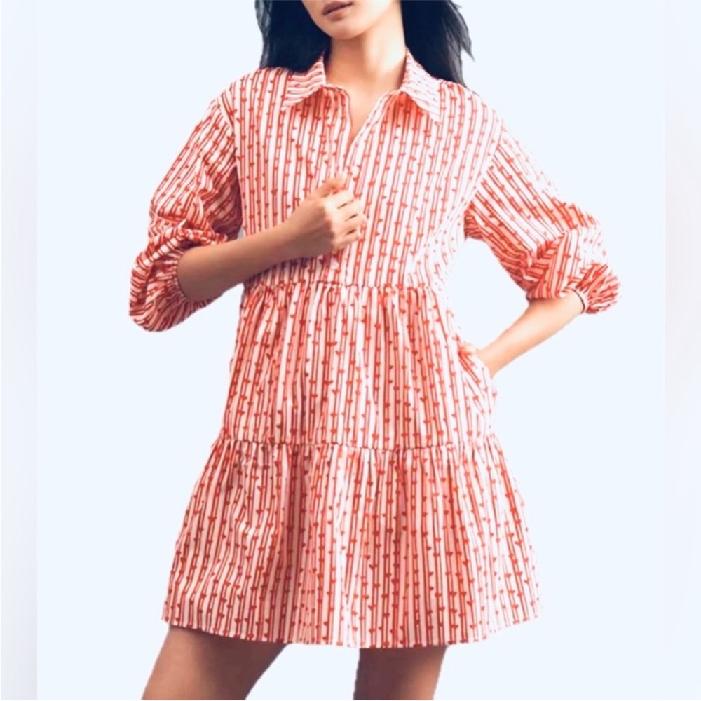 The Bettina Tiered Mini Shirt Dress size M NWT  ❤️🤍  Maeve for Anthropologie